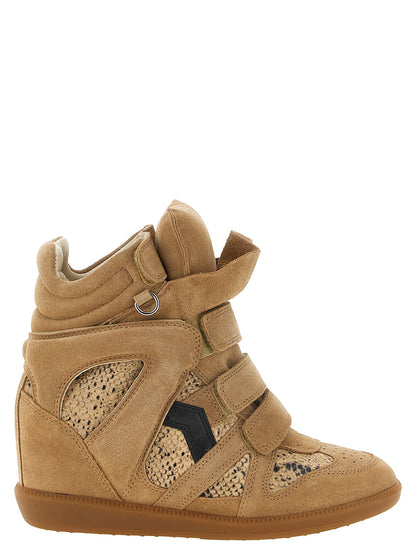 Beige Cowhide Wedge Sandals