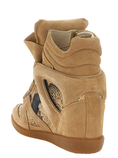 Beige Cowhide Wedge Sandals