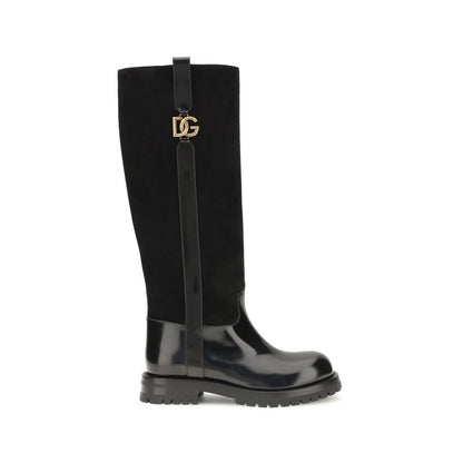 Black Calf Leather Bos Taurus Flat Boots