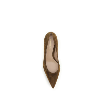 Brown Suede Leather Mid Heel Pumps
