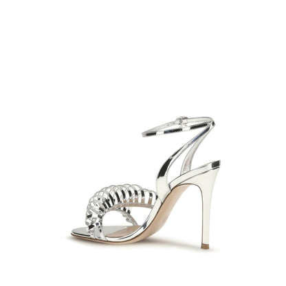 Silver Calf Leather Bos Taurus Stiletto Heel Sandals