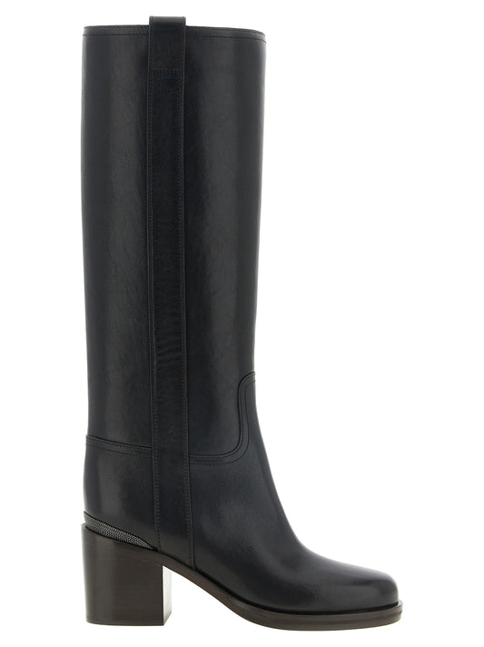 Black Calfskin Over The Knee