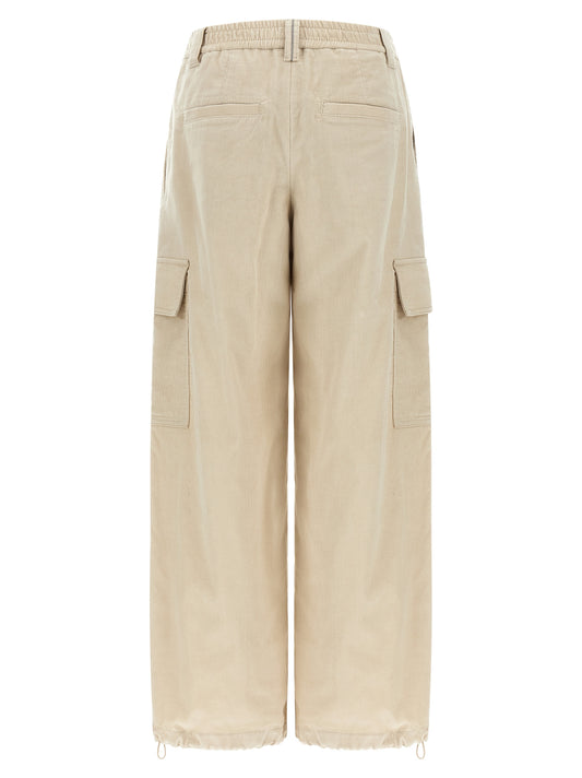 Beige Cotton Cargo Pants