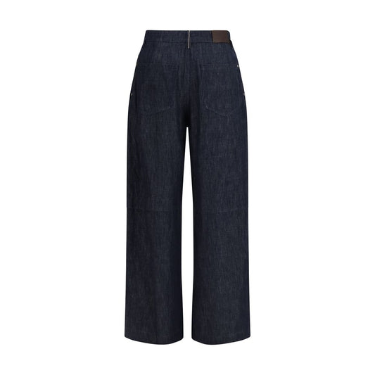 Blue Cotton Casual Pants