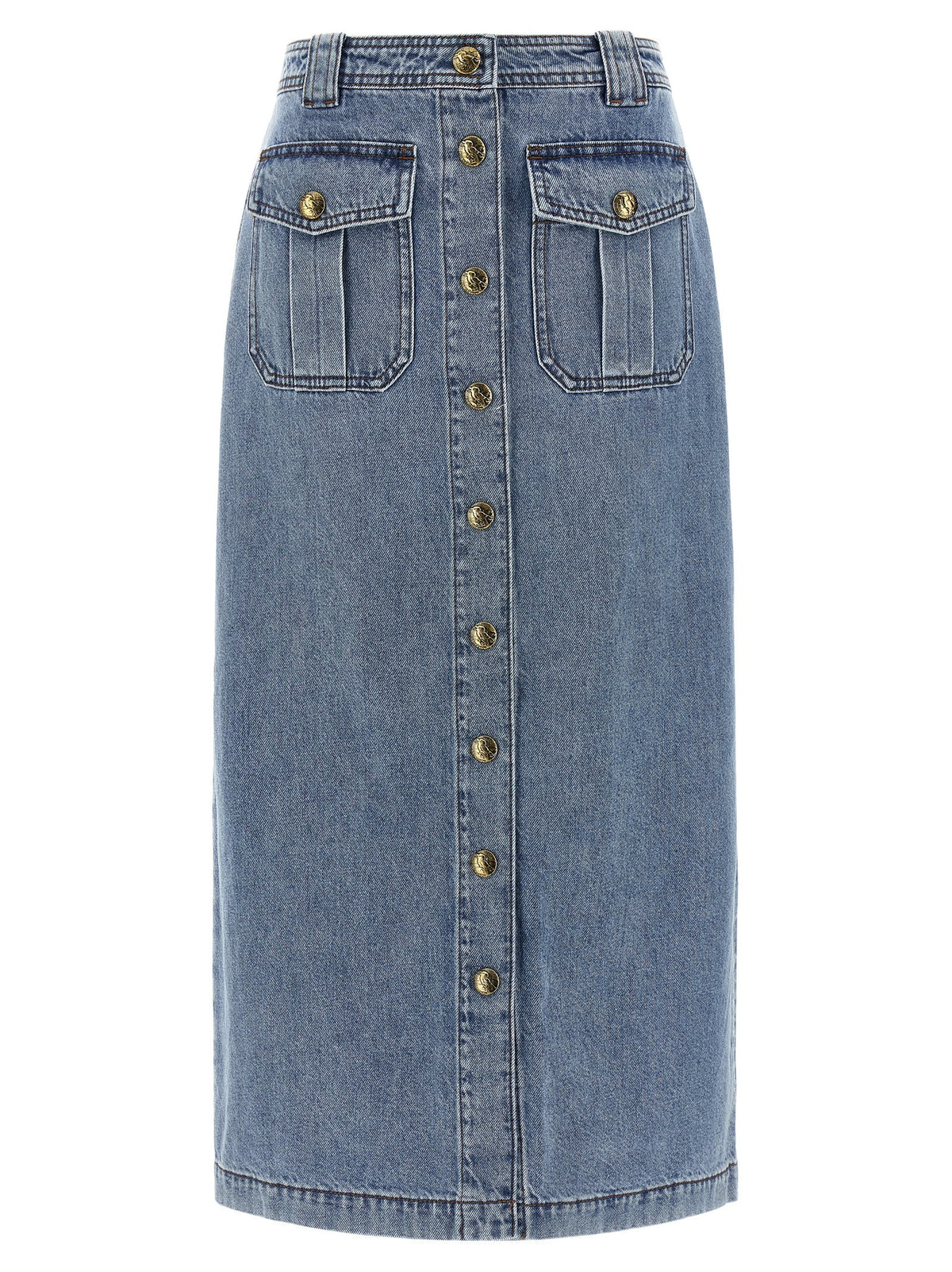Blue Cotton Midi Skirt
