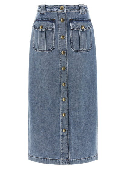 Blue Cotton Midi Skirt