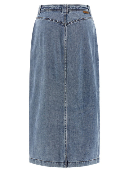 Blue Cotton Midi Skirt
