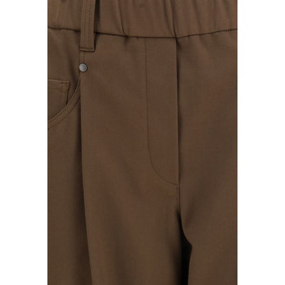 Brown Cotton Casual Pants