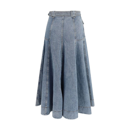 Blue Cotton Midi Skirt
