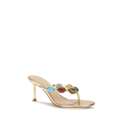 Gold Suede Leather Stiletto Heel Sandals