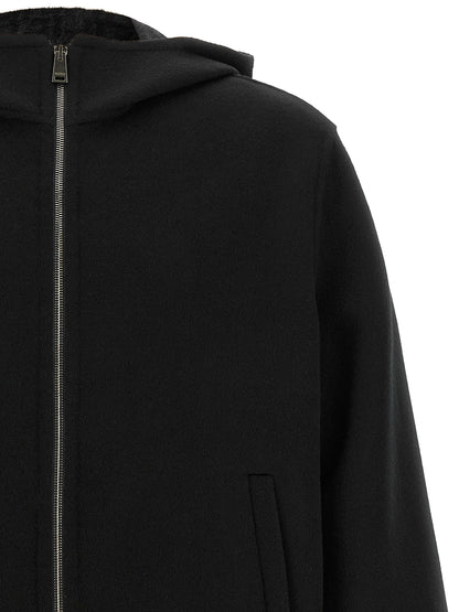 Black Virgin Wool Full-Length Jacket