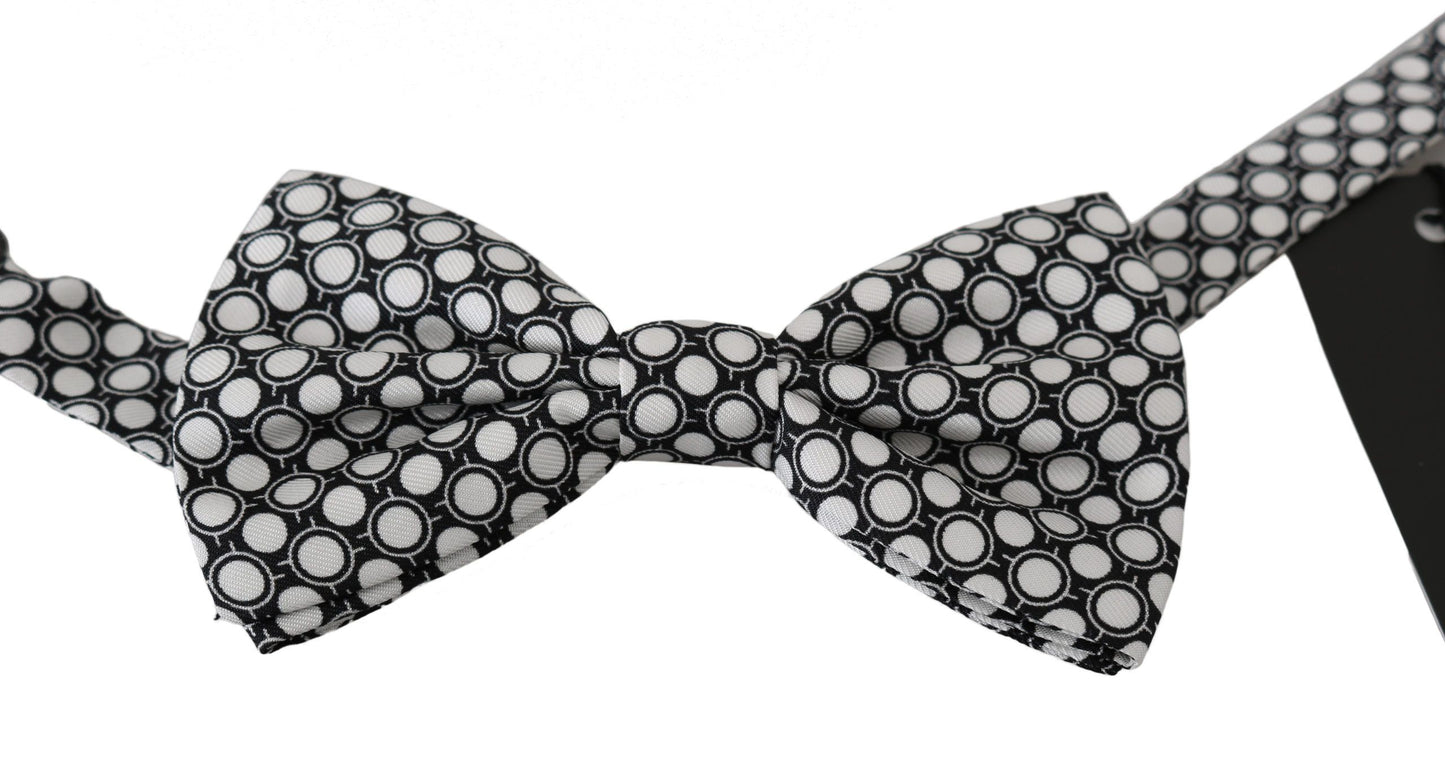 Elegant Black White Circle Silk Bow Tie