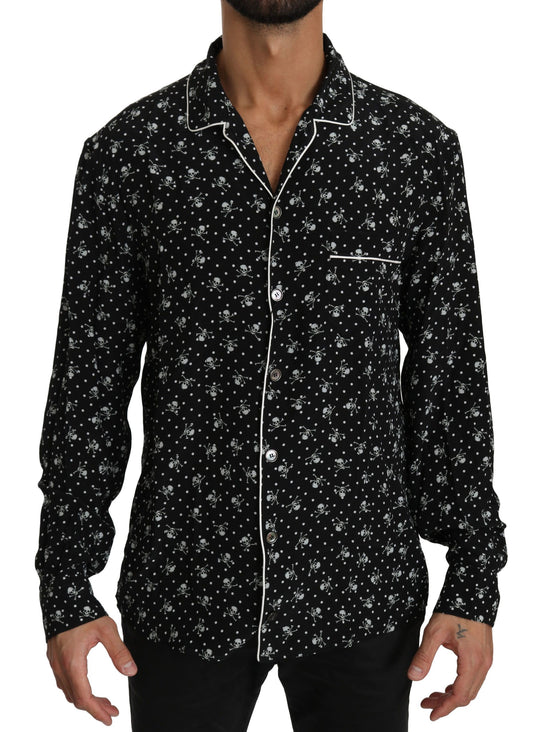 Elegant Silk Pajama Shirt with Skull Print