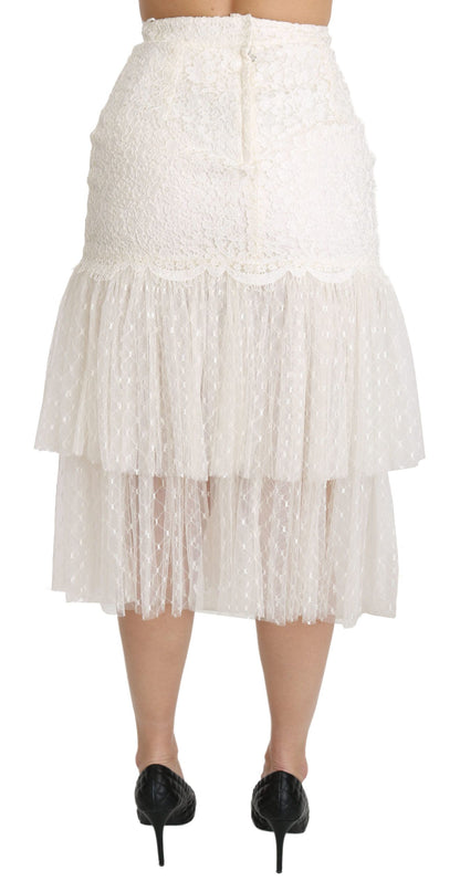 Elegant White Lace High-Waist Skirt