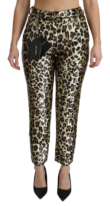 Chic High Waist Leopard Sequin Pants