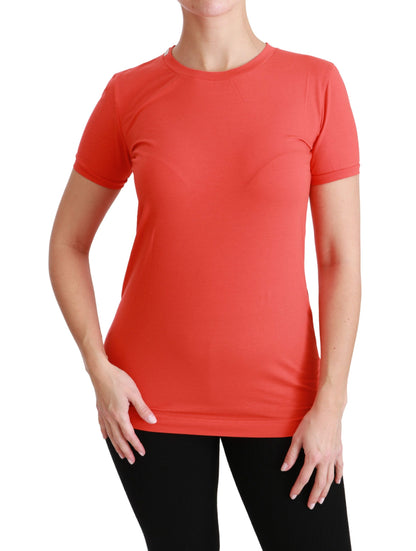 Elegant Red Crewneck Short Sleeve Tee