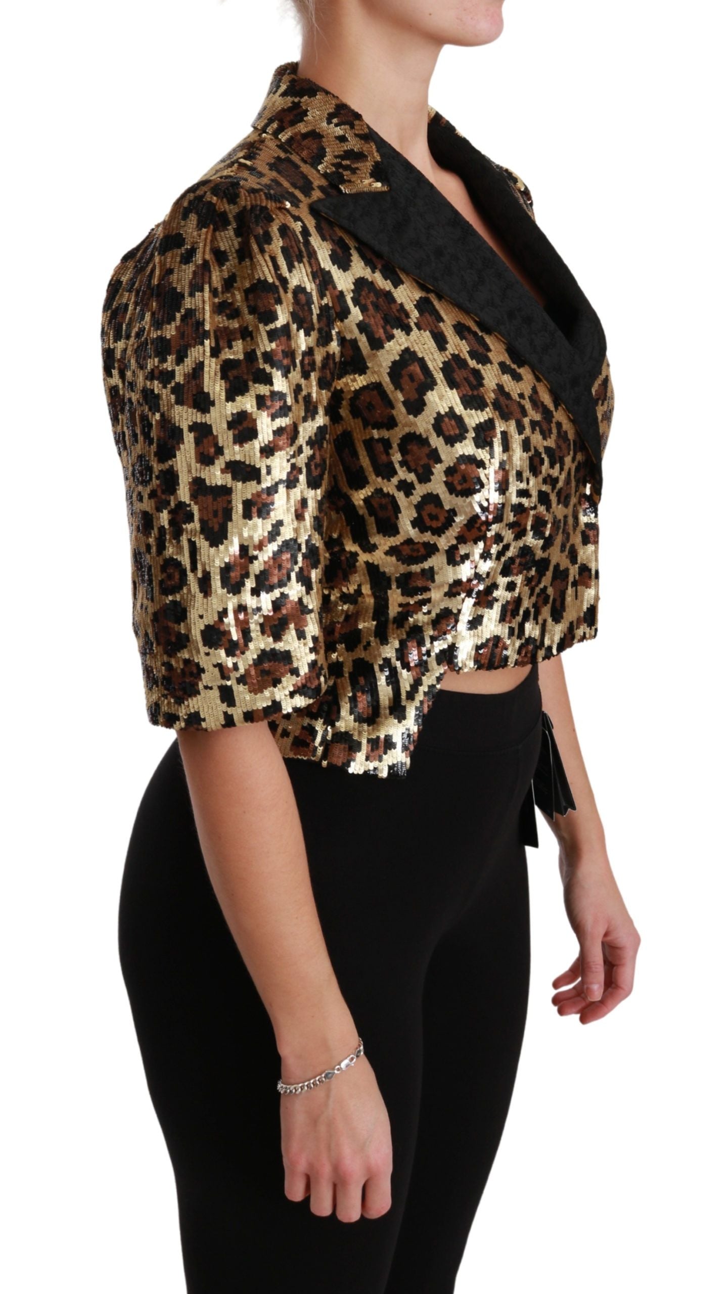 Gold Leopard Print Short Sleeve Blazer