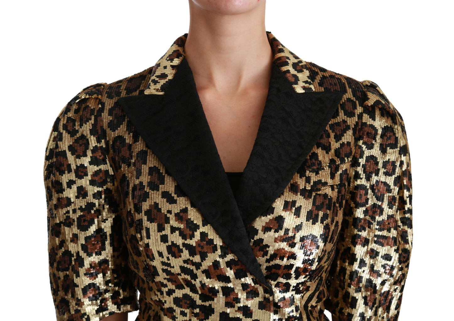 Gold Leopard Print Short Sleeve Blazer