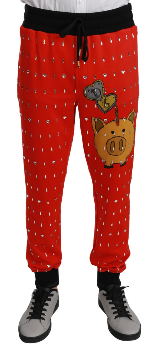 Chic Red Piggy Bank Print Sweatpants