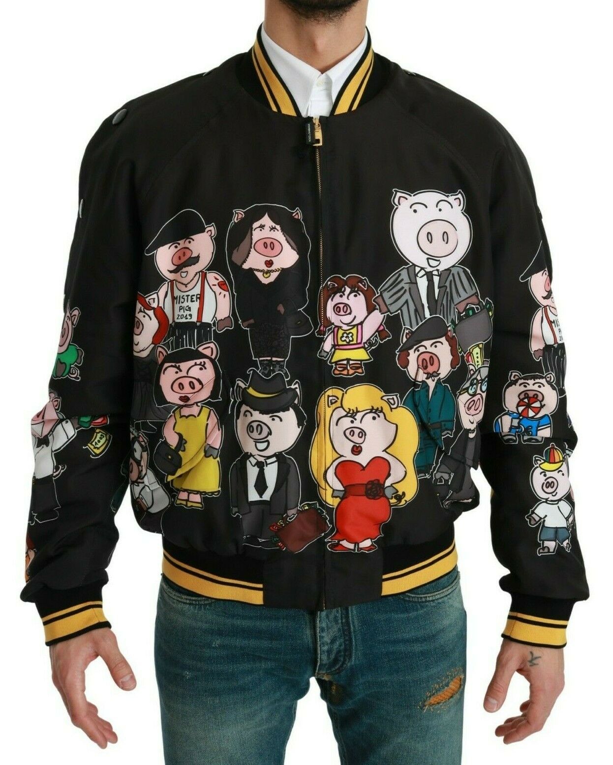 Multicolor Motive Bomber Style Jacket