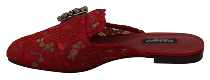 Radiant Red Slide Flats with Crystal Embellishments