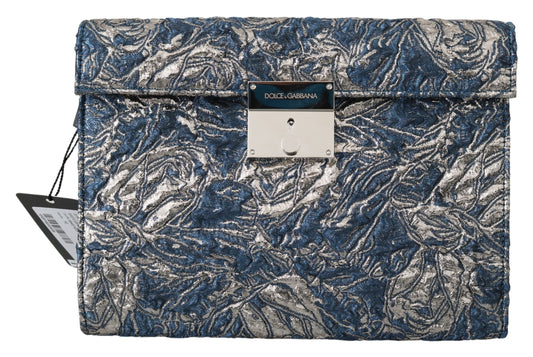 Elegant Blue Croc-Print Briefcase Clutch