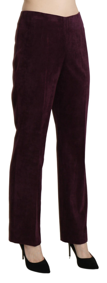 Elegant High Waist Straight Purple Pants