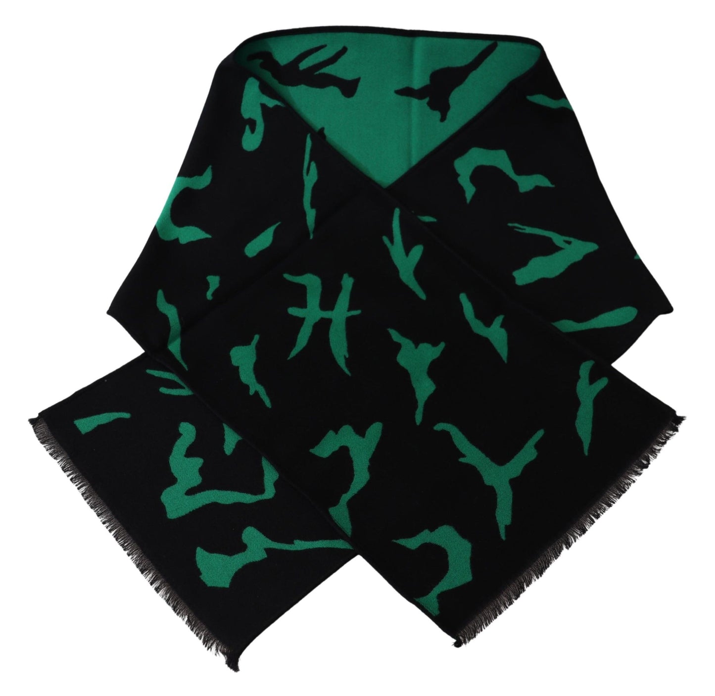 Elegant Wool Silk Black Unisex Scarf