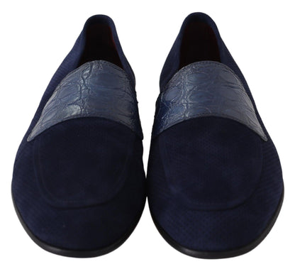 Elegant Blue Suede Leather Loafers