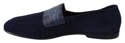 Elegant Blue Suede Leather Loafers