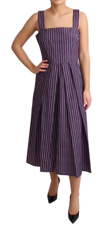 Elegant Sleeveless A-Line Purple Stripe Dress