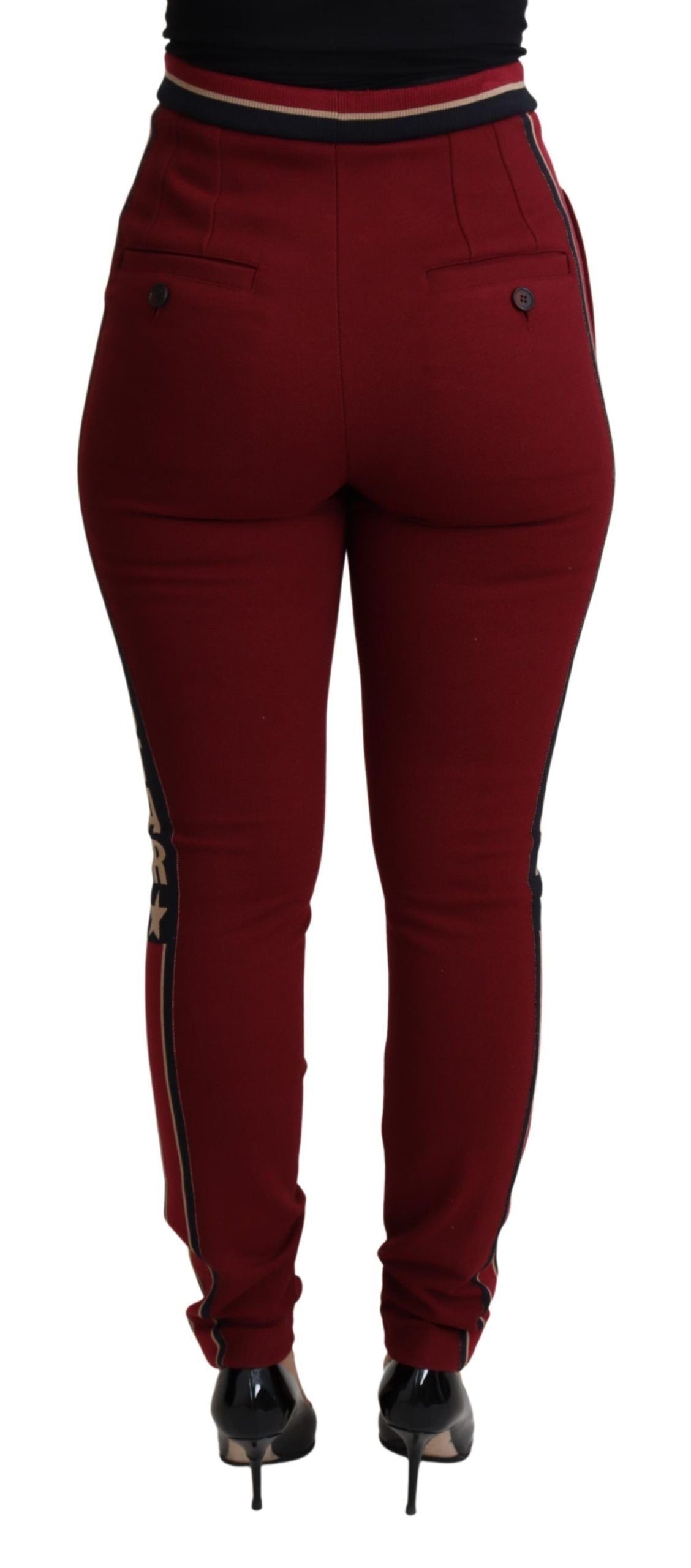 High-Waist Embroidered Red Skinny Trousers