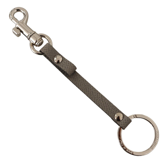 Elegant Gray Leather Keyring with Silver Accents