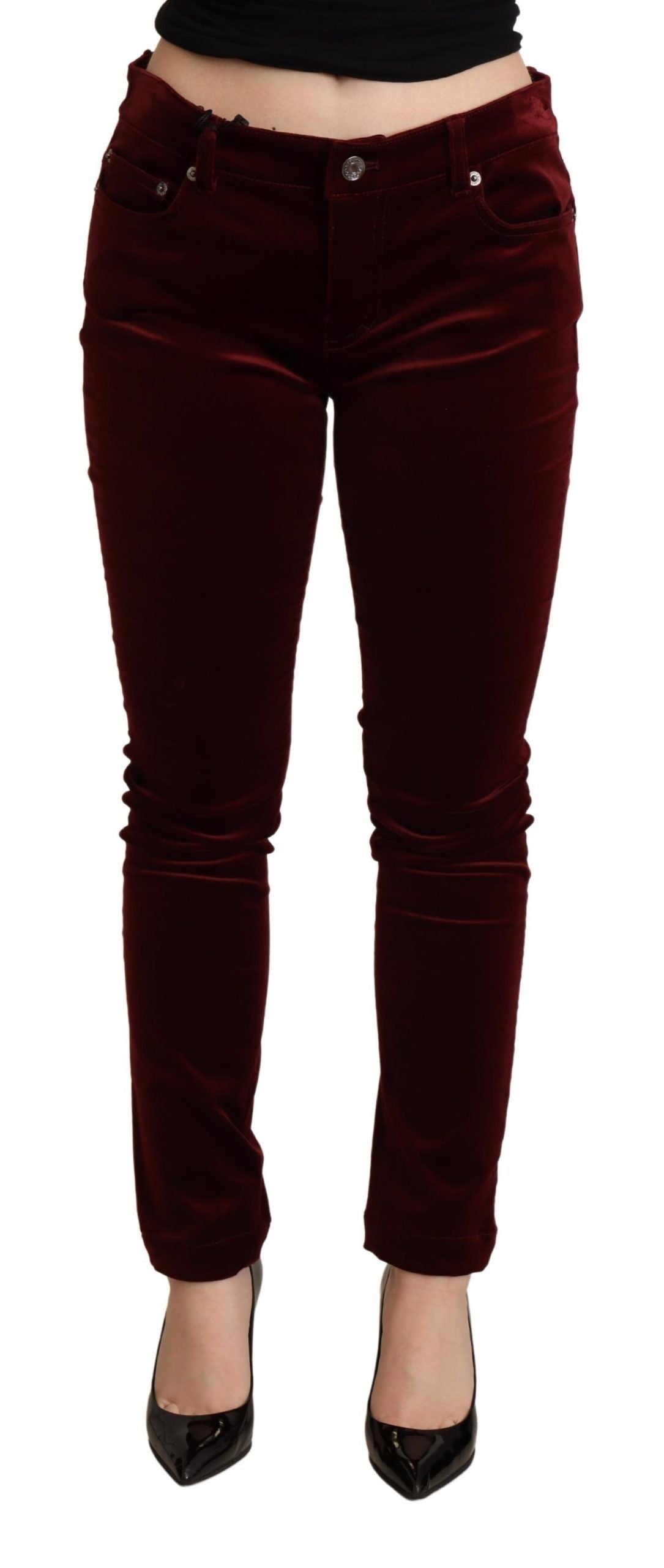 Exquisite Bordeaux Red Skinny Pants