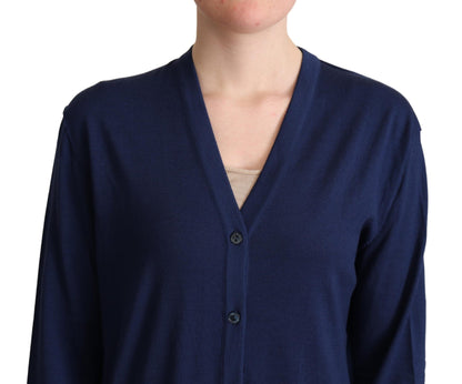 Elegant Virgin Wool Blue Cardigan