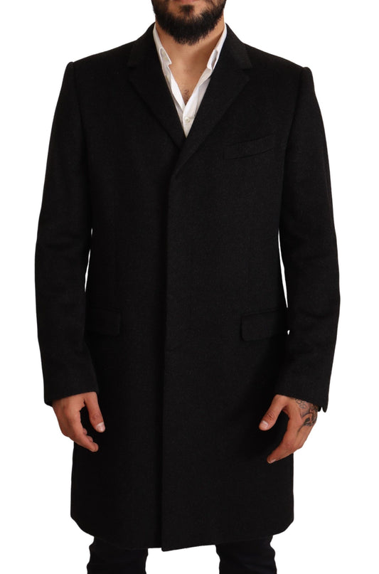 Elegant Gray Long Overcoat in Pure Cashmere