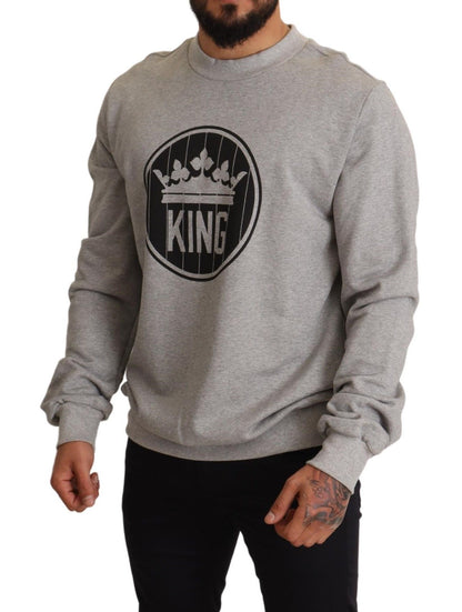 Regal Crown Cotton Sweater - Sophisticated Gray