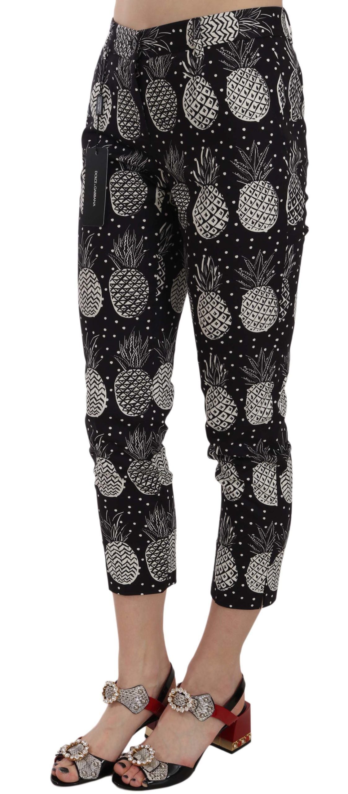 Chic Black Pineapple Print Skinny Capri Pants