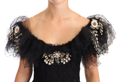 Crystal Embellished Black Ball Gown Dress