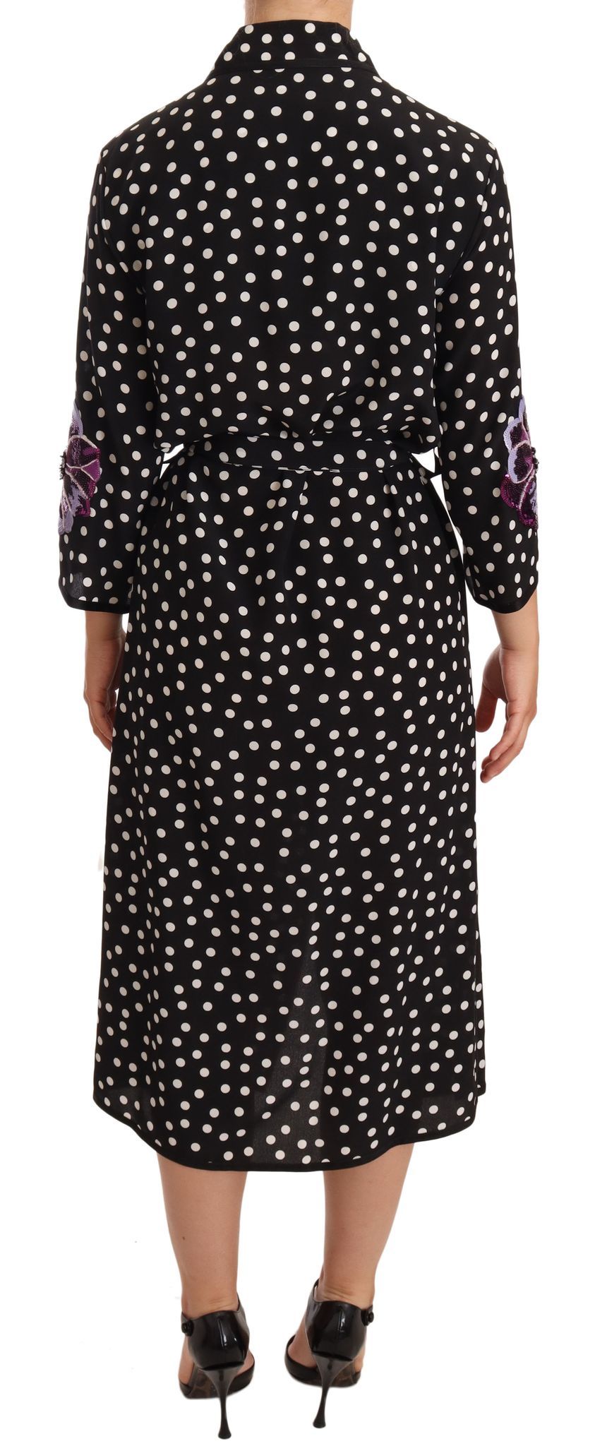 Elegant Silk Polka Dot Sequin Midi Dress