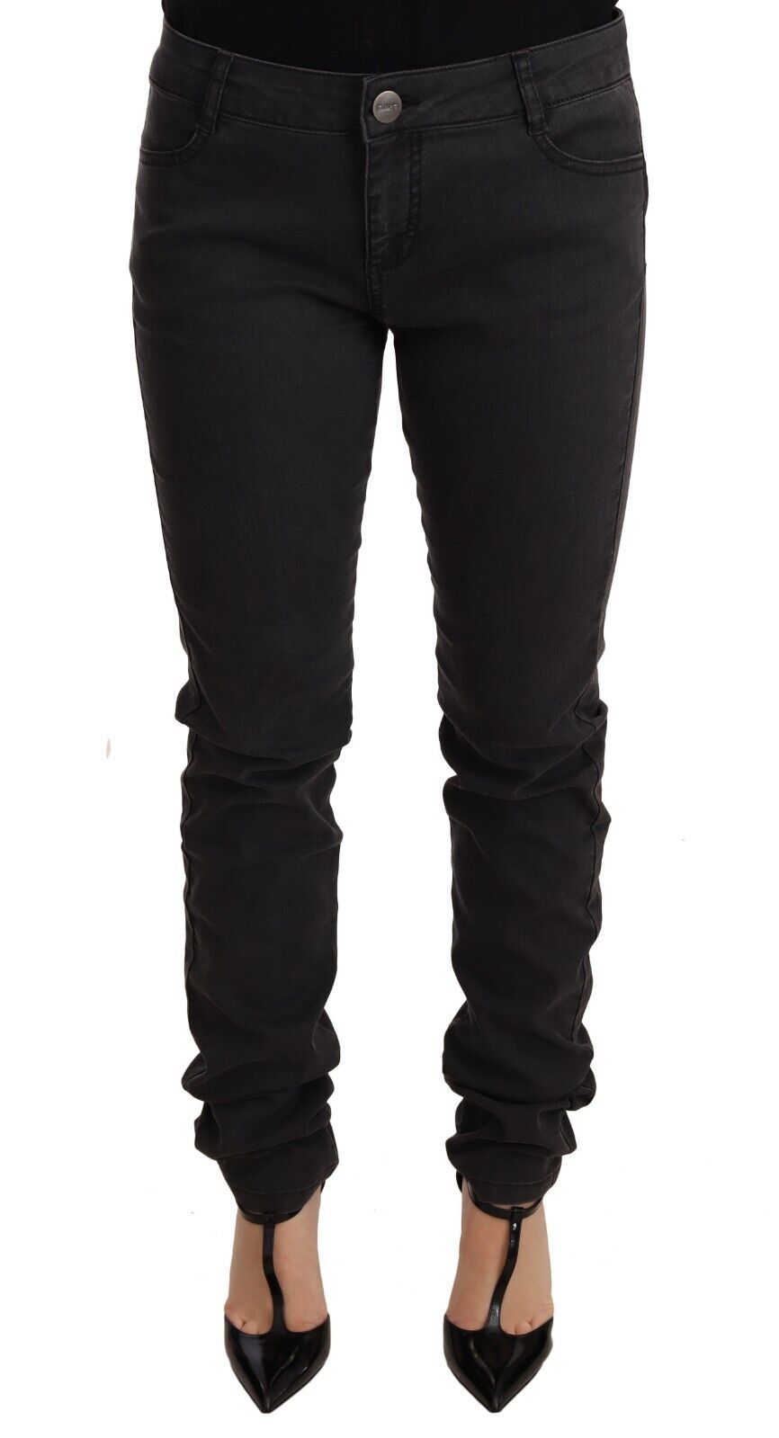 Chic Mid Waist Skinny Black Denim