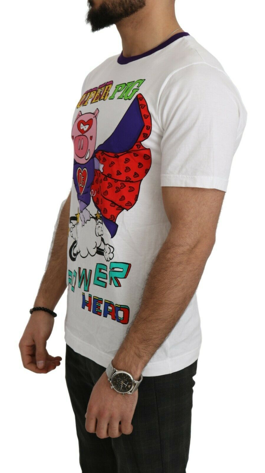 Chic White Cotton Pig Motif Tee