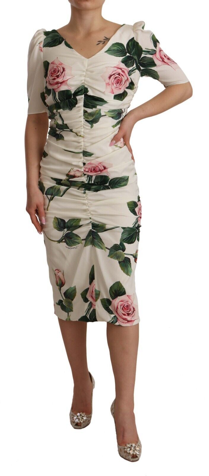 Elegant White Floral Sheath Dress