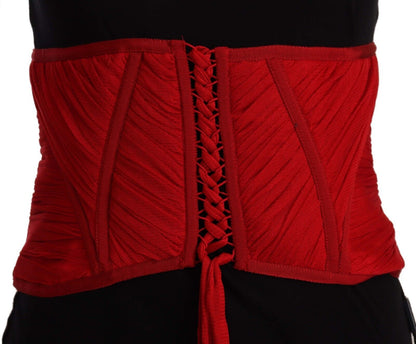 Elegant Red Silk Corset Belt Top