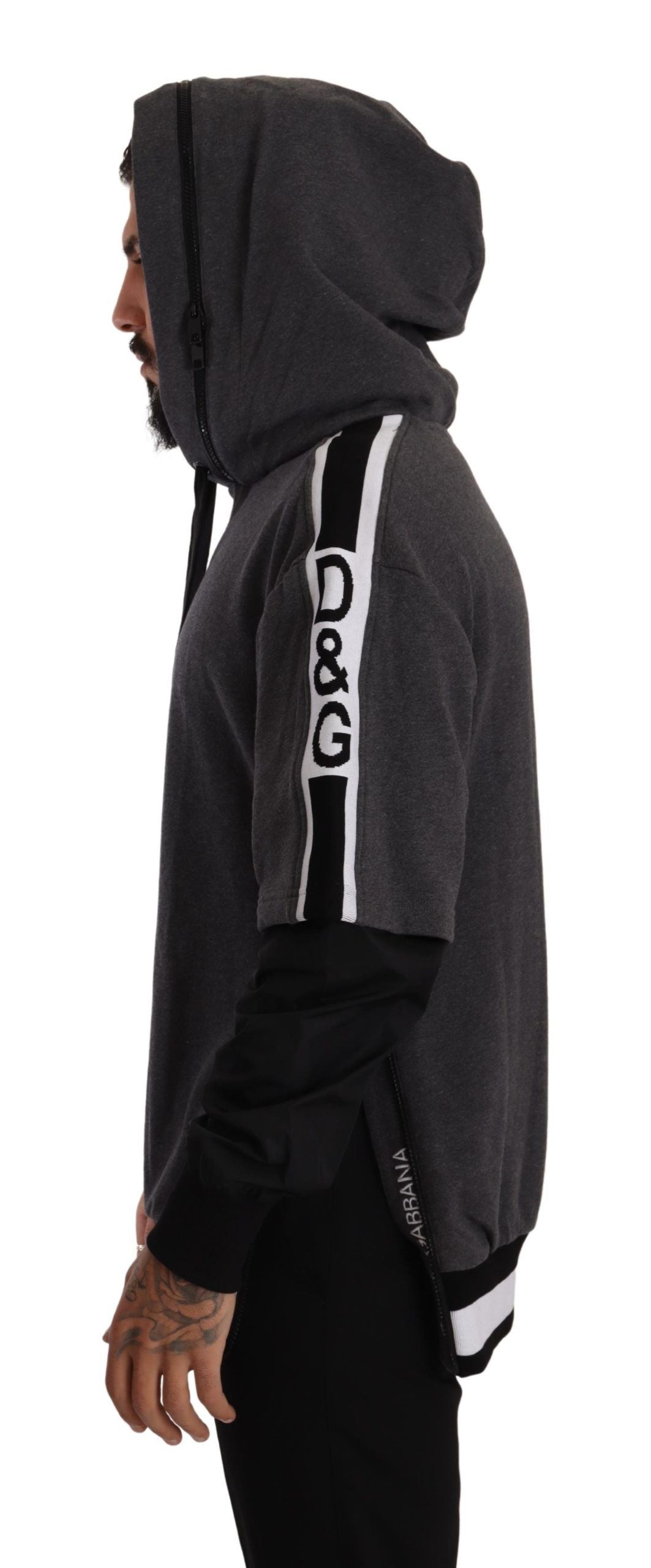 Elegant Hooded Black & Gray Pullover Sweatshirt