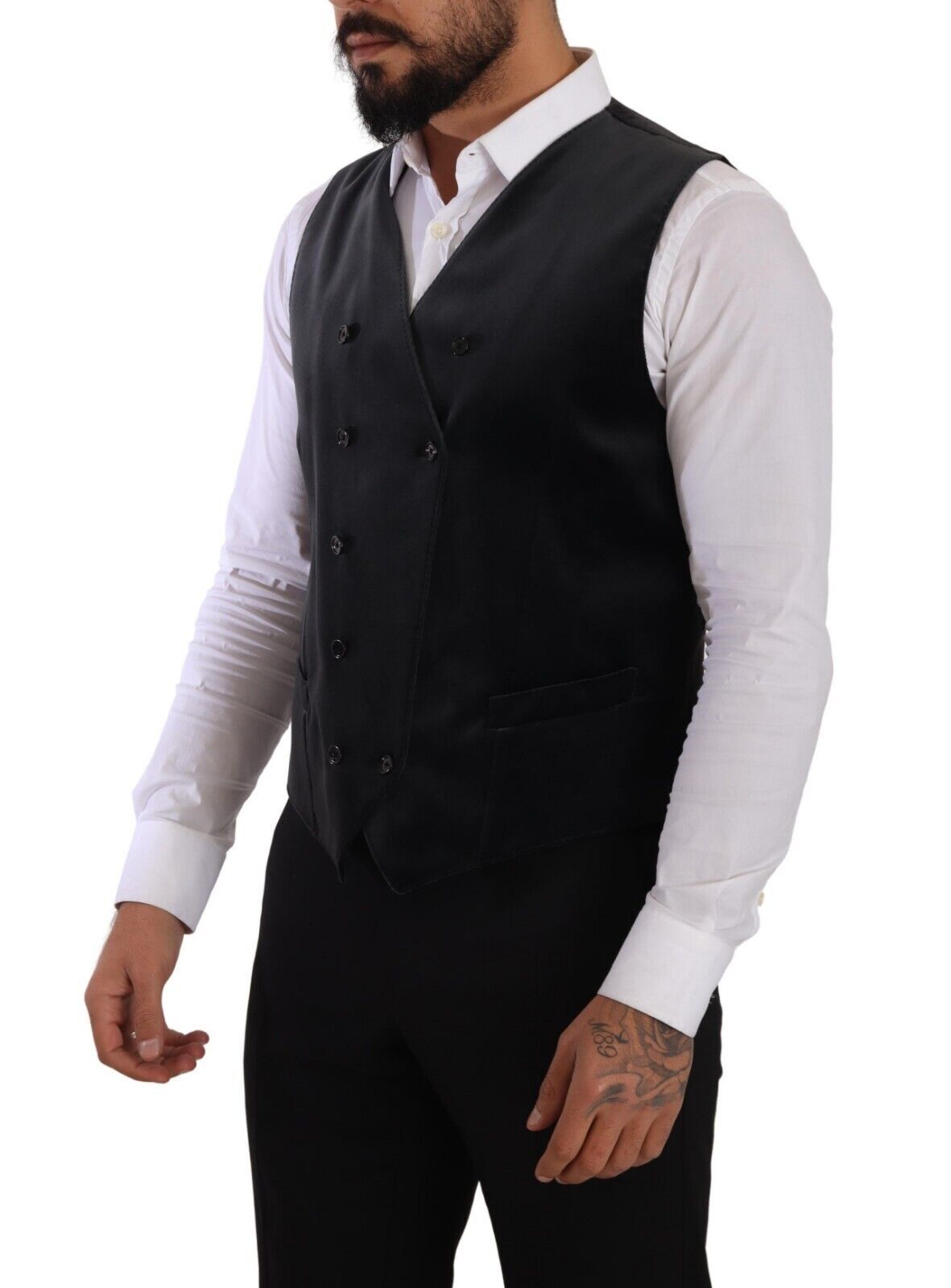 Elegant Grey Double-Breasted Dress Vest