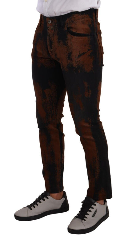 Chic Black Brown Tie-Dye Slim Fit Jeans