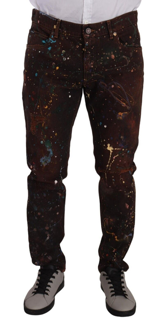 Elegant Multicolored Painted Denim Jeans