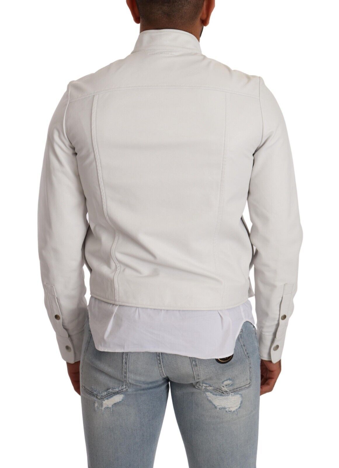 Exquisite White Leather Biker Jacket