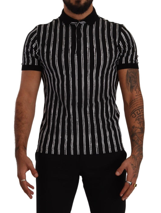 Elegant Striped Polo T-Shirt in Black